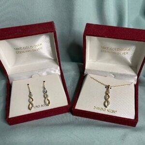 NIB 18K Gold over Sterling Genuine Diamond Necklace & Earring Set